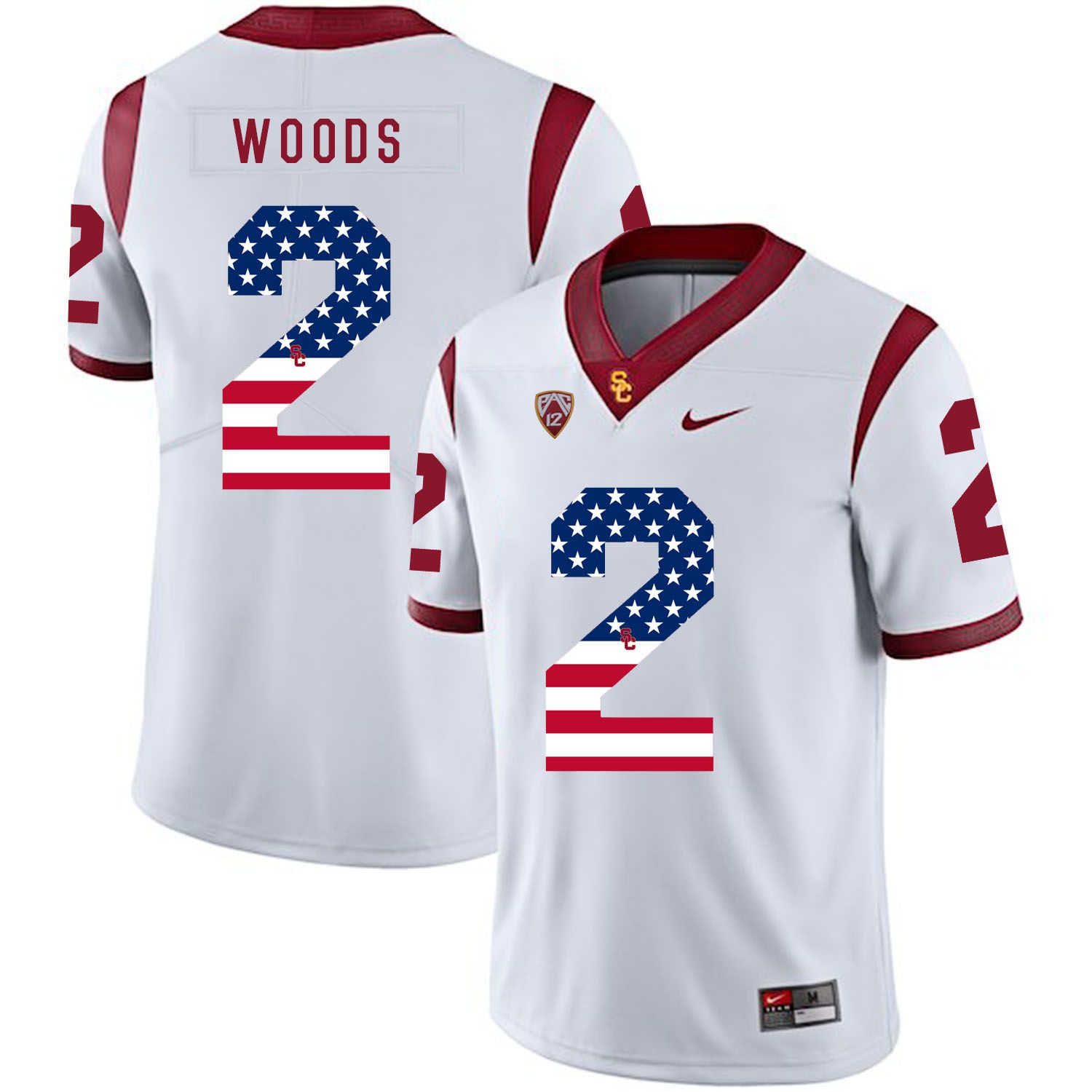 Men USC Trojans #2 Woods White Flag Customized NCAA Jerseys